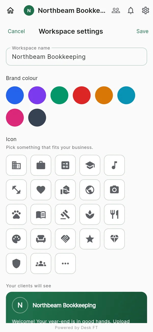 Setting a workspace's colour and icon