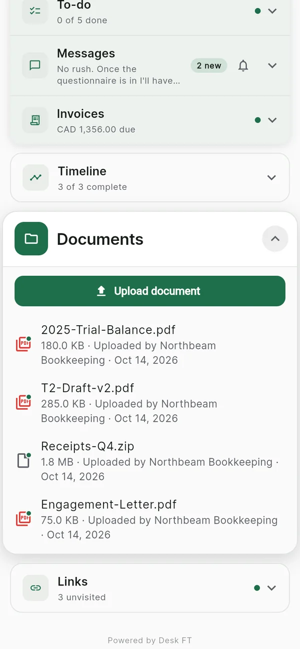 Documents shared between the bookkeeper and the client