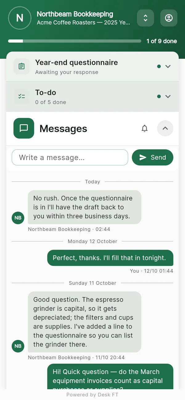 A private message thread on the desk